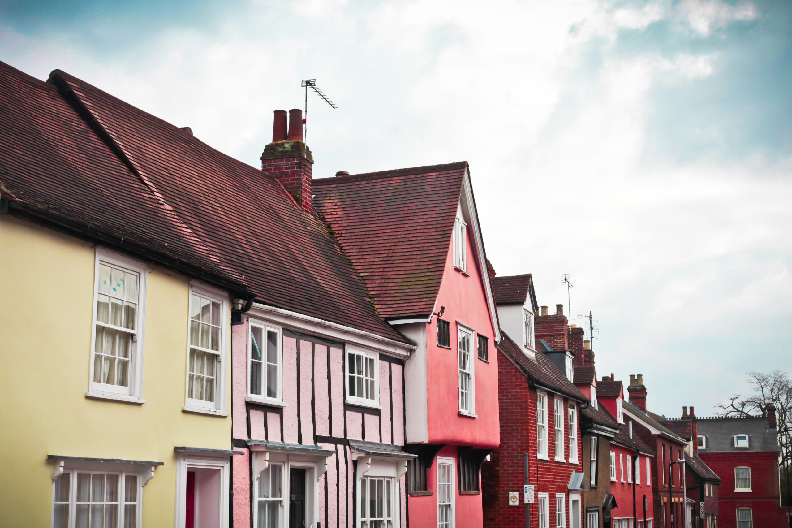 Row of beautiful traditional houses in Bury St Edmunds